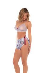 Mapale Silver Bloom Lace Bralette and Flutter Shorts Set