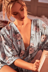 Mapale Silver Bloom Printed Short Robe
