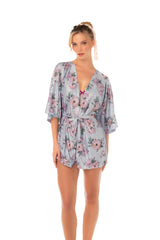 Mapale Silver Bloom Printed Short Robe