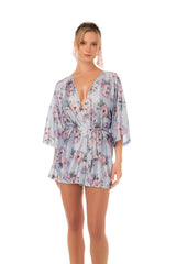 Mapale Silver Bloom Printed Short Robe
