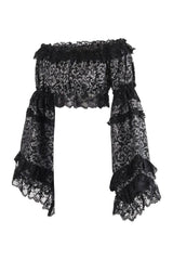 Daisy Corsets Silver/Black Brocade Smocked Flare Sleeve Peasant Top