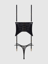 Snake Velvet Burnout Mesh Bustier Set Black