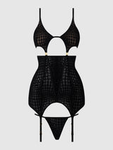 Snake Velvet Burnout Mesh Chemise Set Black