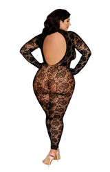Dreamgirl Queen Lace Gloved Bodystocking Black