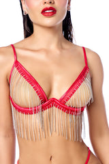 Mapale Spotlight Sparkling Fringe Open Cups and Crotchless Bra Set