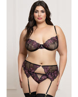 Seven ’til Midnight Queen Floral Lace Underwire Balconette Bra Set Purple/Black