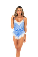Mapale Still Water Lace Trim Satin Romper Opaline Blue