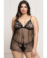 Seven ’til Midnight Queen Lace and Dot Mesh Babydoll w/G-String Set Blac