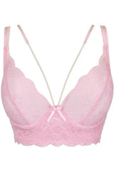 Gorgeous Axami Strawberry Shortcake pink lace longline corset bra with pearl straps and underwired cups.