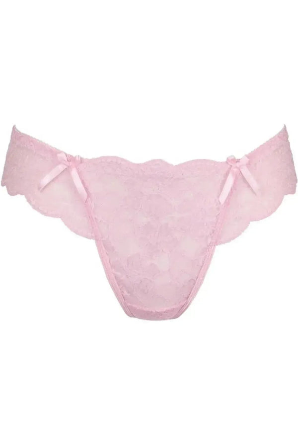 Axami Strawberry Shortcake Lace Thong: gorgeous pink lace panty with delicate bows, scalloped edges, and comfortable design.