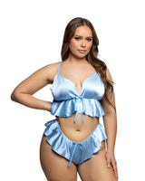 Roma Confidential Stretch Satin Sweet Flutter Cami Set Light Blue
