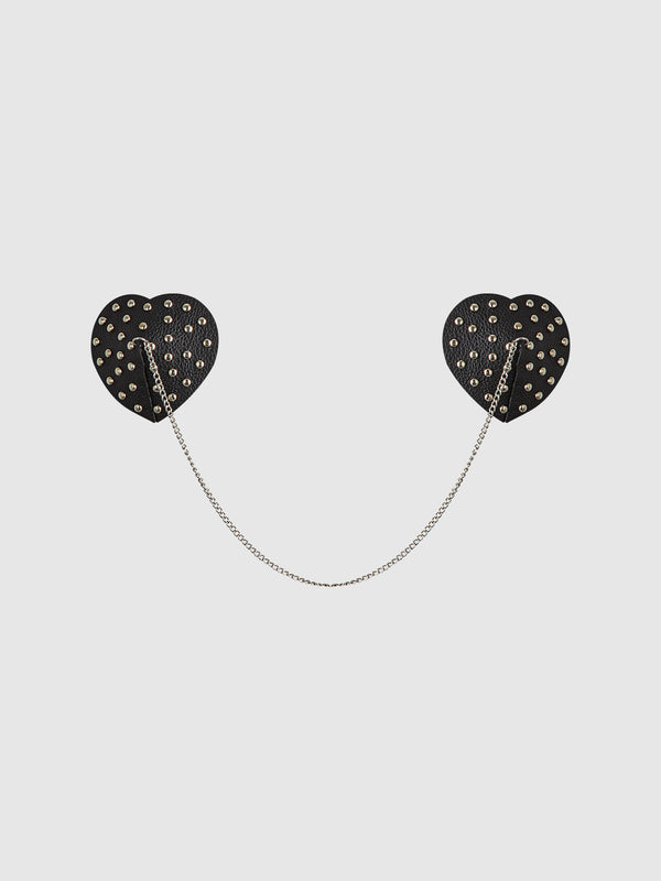House of Desire Studded & Chain Draped Leather-Like Heart Pasties