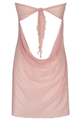 Sensual Summer Love babydoll in heavenly light powder pink transparent tulle with a bare back and tie detail.