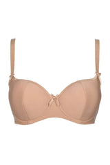 Elegant Axami Sunny Isles balconette bra in beautiful beige, featuring a delicate bow and adjustable straps.