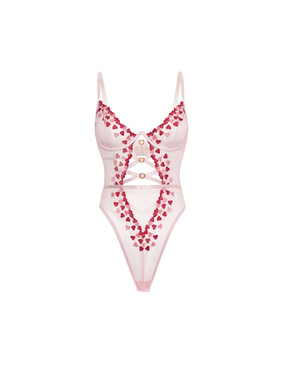 Oh la la Cheri Sweety Sheer Heart Embroidered Teddy