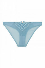 Sybil Brazilian Baby Blue brief: delicate lace, soft mesh, satin panels, and a cute bow with a pink flower.