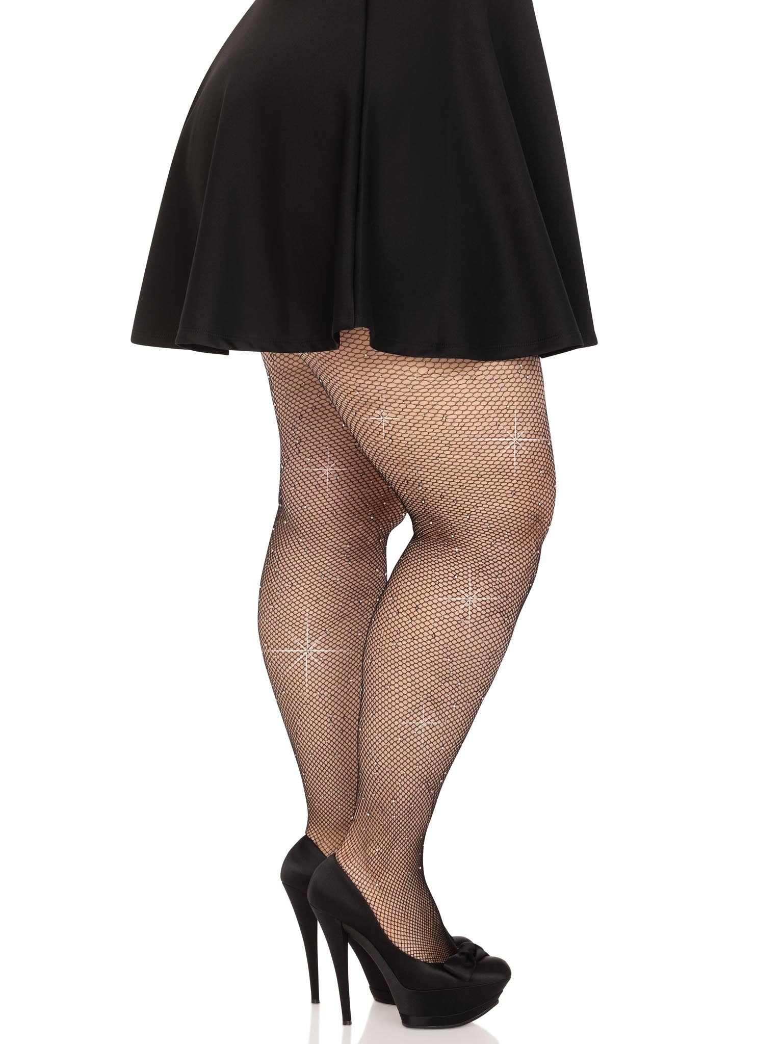 Leg Avenue Colby Rhinestone Fishnet Tights - 1x/2x - Black