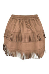 Daisy Corsets Tan Suede Ruched Bustle Skirt w/Fringe