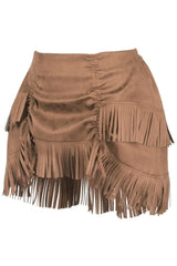 Daisy Corsets Tan Suede Ruched Bustle Skirt w/Fringe