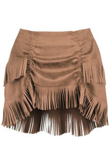 Daisy Corsets Tan Suede Ruched Bustle Skirt w/Fringe