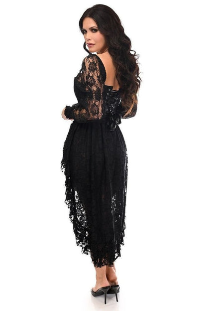 Top Drawer 2 PC Black Lace Steel Boned Corset & Lace Skirt Set - Daisy Corsets