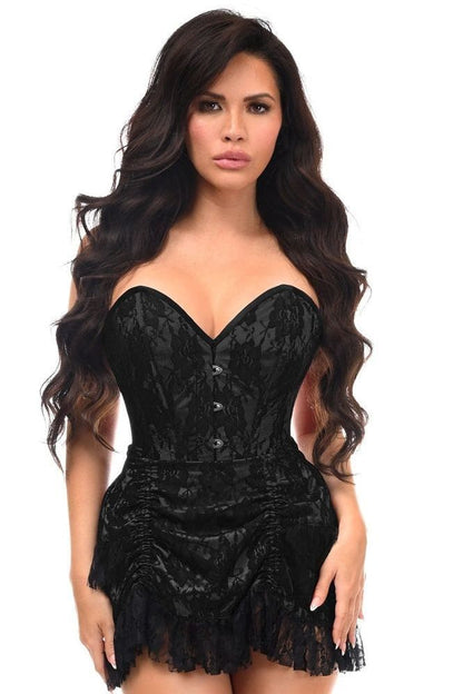 Top Drawer 2 PC Black Lace Steel Boned Corset & Skirt Set - Daisy Corsets
