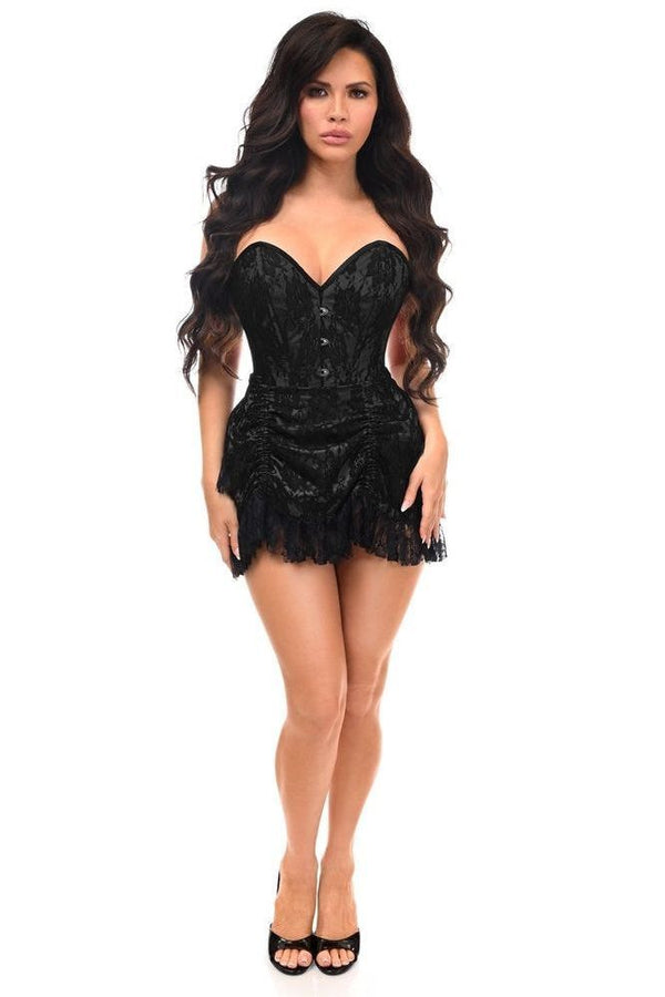 Daisy Corsets Top Drawer 2 PC Black Lace Steel Boned Corset & Skirt Set