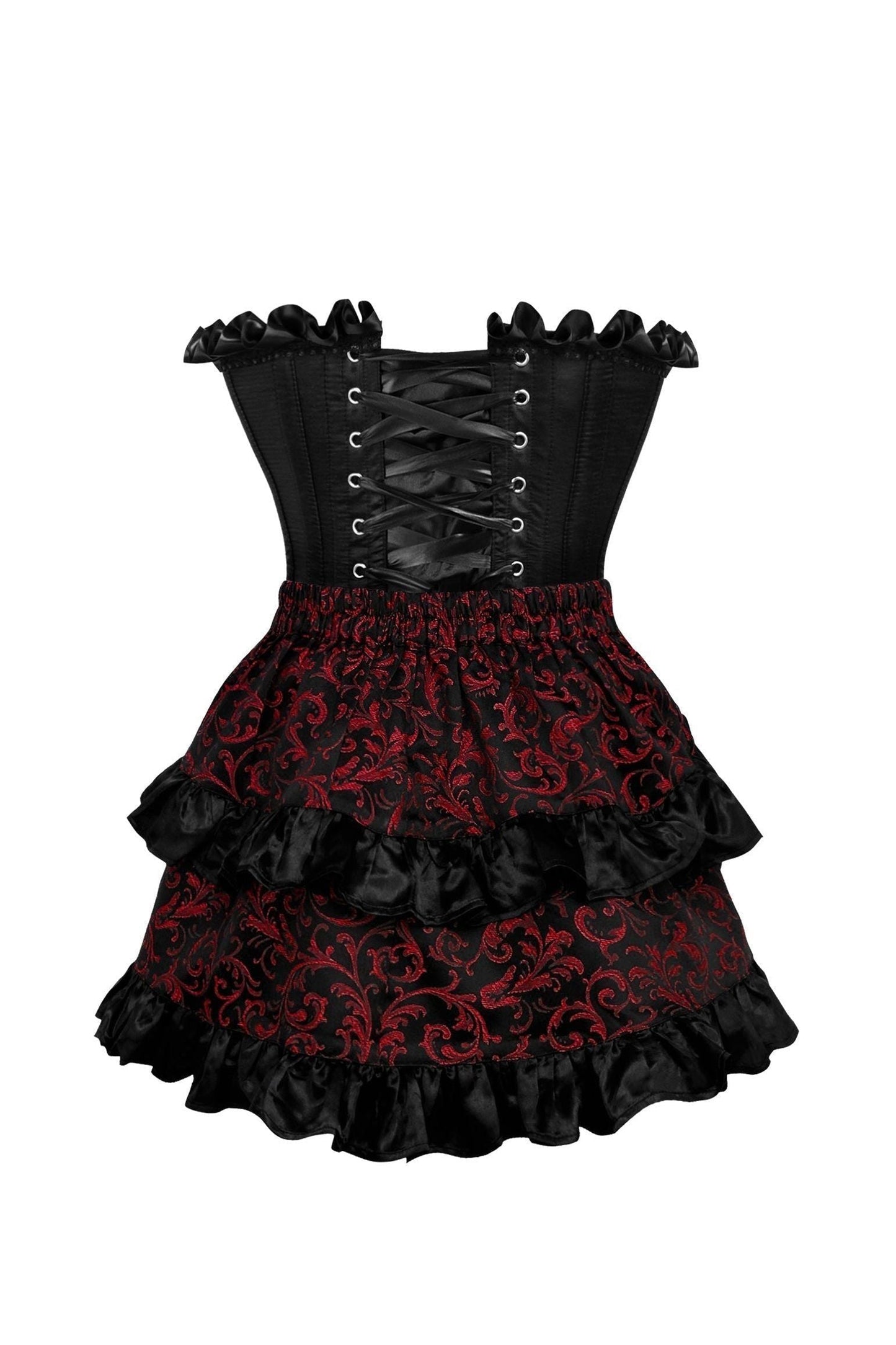 Top Drawer 2 PC Black Satin Steel Boned Burlesque Corset & Gold Brocade Skirt Set - Daisy Corsets