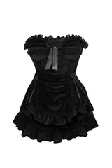 Top Drawer 2 PC Black Velvet Steel Boned Burlesque Corset & Skirt Set - Daisy Corsets
