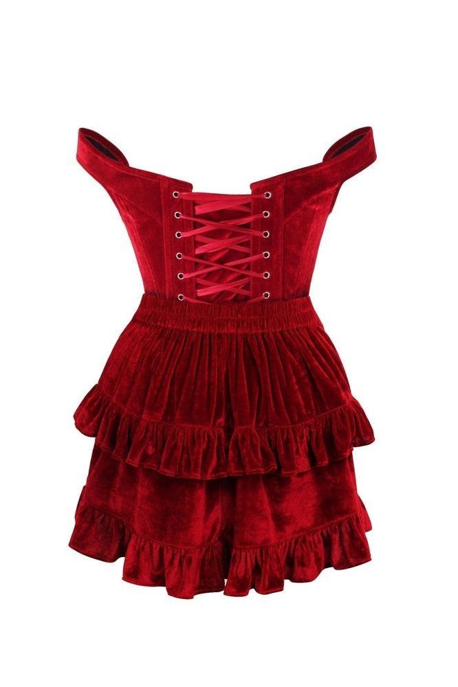 Daisy Corsets Top Drawer 2 PC Dark Red Velvet Steel Boned Corset & Skirt Set