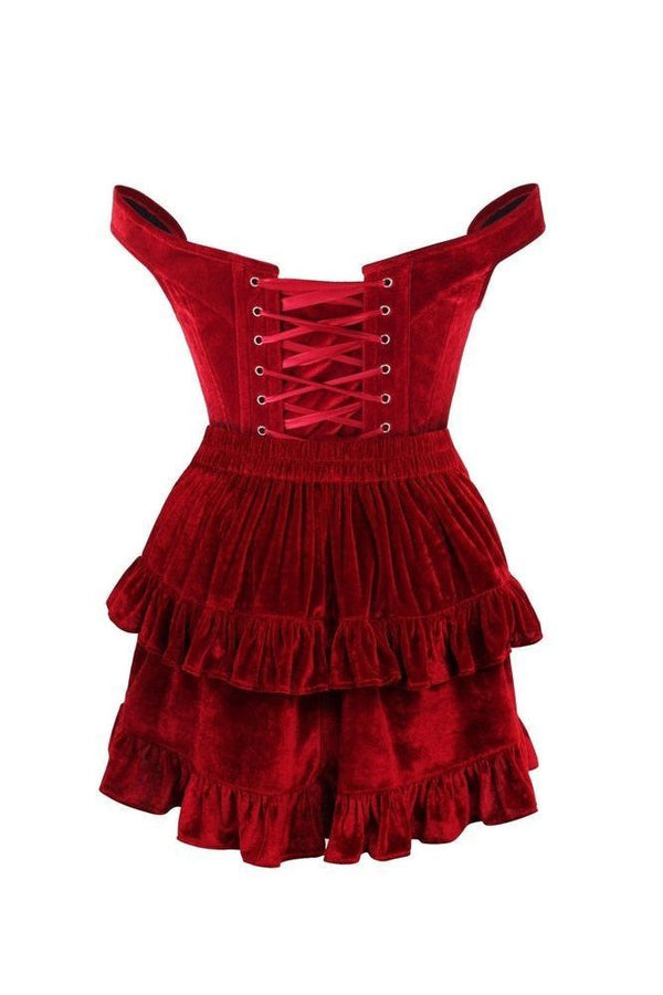 Daisy Corsets Top Drawer 2 PC Dark Red Velvet Steel Boned Corset & Skirt Set