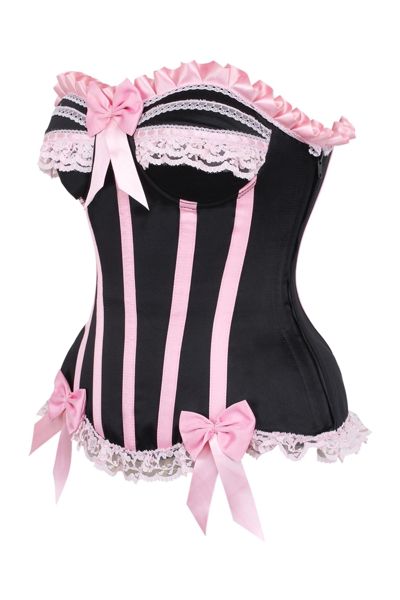 Top Drawer 2 PC Pink/Black Burlesque Steel Boned Corset & Bloomer Set - Daisy Corsets