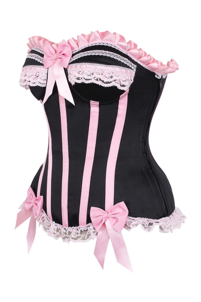Top Drawer 2 PC Pink/Black Burlesque Steel Boned Corset & Bloomer Set - Daisy Corsets
