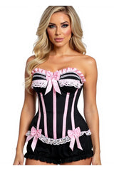 Daisy Corsets Top Drawer 2 PC Pink/Black Burlesque Steel Boned Corset & Bloomer Set