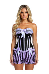 Daisy Corsets Top Drawer 2 PC Striped Burlesque Steel Boned Corset & Bloomer Set