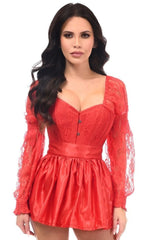 Top Drawer 2 PC Red Lace Steel Boned Corset & Satin Skirt Set - Daisy Corsets