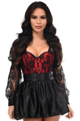 Top Drawer 2 PC Red/Black Lace Steel Boned Corset & Satin Skirt Set - Daisy Corsets