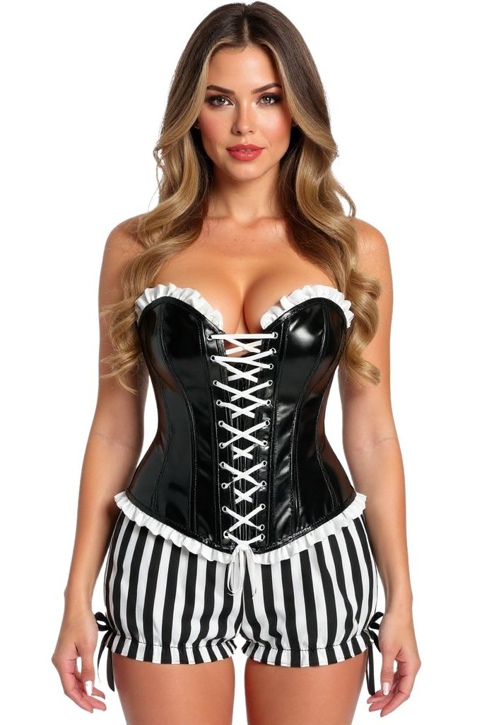 Daisy Corsets Top Drawer Steel Boned Vinyl PVC Patent Lace-Up Corset Top