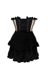 Top Drawer 2 PC Steel Boned Nude & Black Mesh Underwire Bustier Corset & Skirt Set - Daisy Corsets