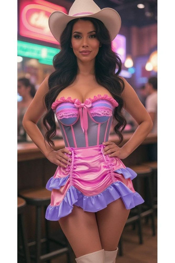 Daisy Corsets Top Drawer 2 PC Steel Boned Purple/Pink Mesh Underwire Bustier Corset & Skirt Set TD-473-ACC-366