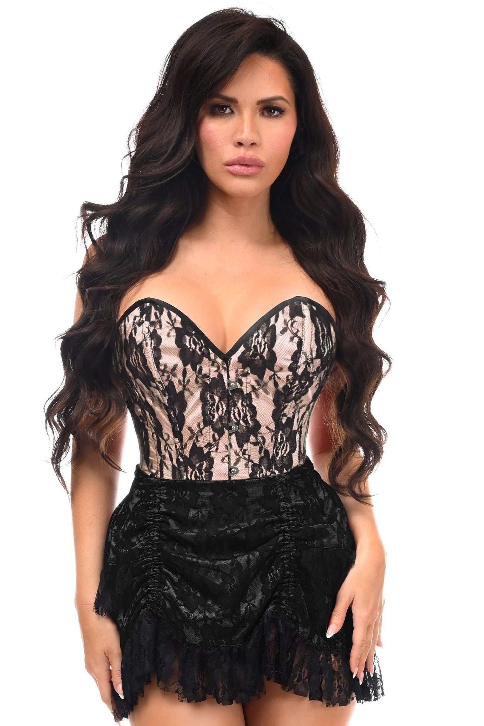Top Drawer 2 PC Tan Lace Steel Boned Corset & Skirt Set - Daisy Corsets