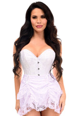 Top Drawer 2 PC White Lace Steel Boned Overbust Corset & Skirt Set - Daisy Corsets