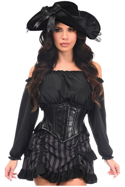 Top Drawer 4 PC Black/Grey Striped Premium Pirate Corset Costume - Daisy Corsets