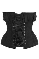 Daisy Corsets Top Drawer 4 PC Premium Black Suede Fringe Cowgirl Corset Costume