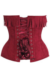 Daisy Corsets Top Drawer 4 PC Premium Red Suede Fringe Cowgirl Corset Costume