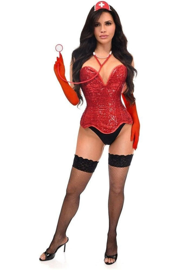 Daisy Corsets Top Drawer 4 PC Premium Sequin Nurse Corset Costume