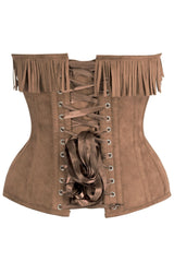 Top Drawer 4 PC Premium Tan Suede Fringe Cowgirl Corset Costume - Daisy Corsets