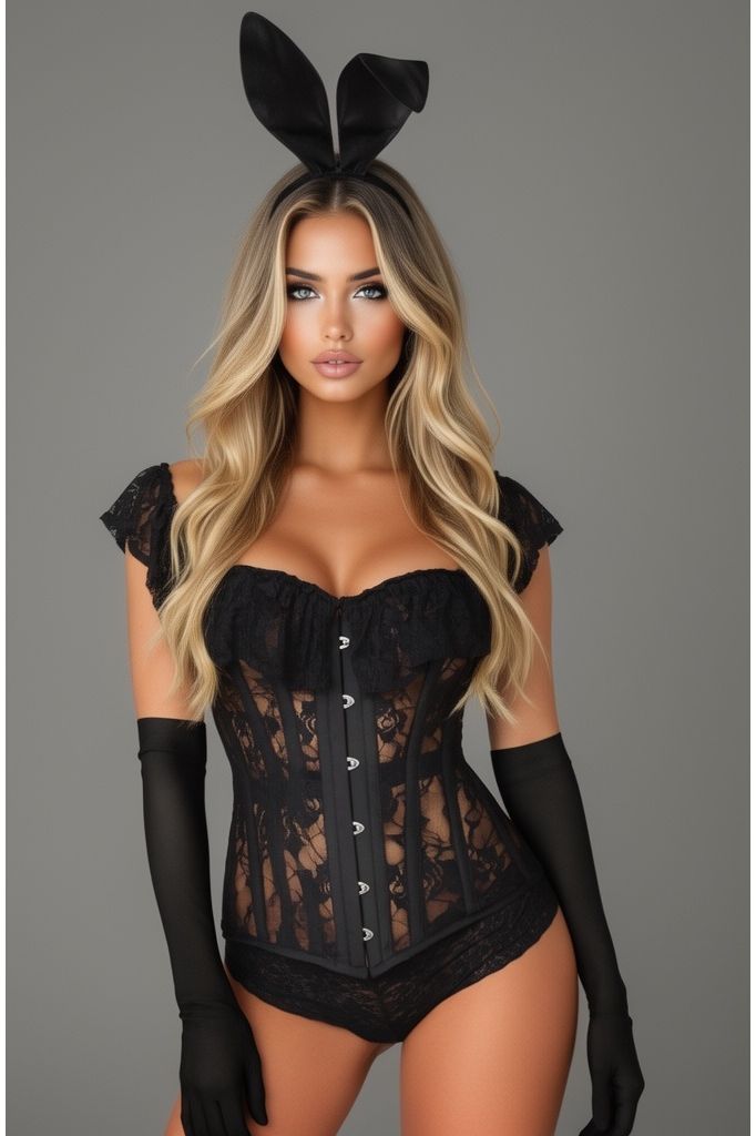 Daisy Corsets Top Drawer 4 PC Sheer Lace Bunny Corset Costume