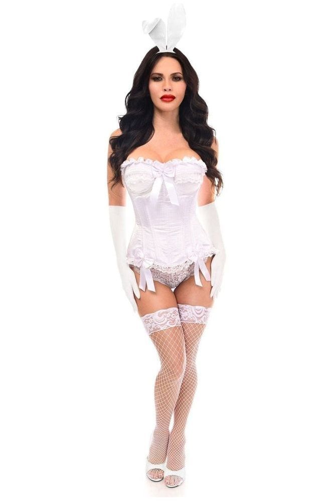 Daisy Corsets Top Drawer 4 PC White Burlesque Bunny Corset Costume