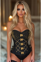 Daisy Corsets Top Drawer Black Brocade & Gold Spikes Steel Boned Corset